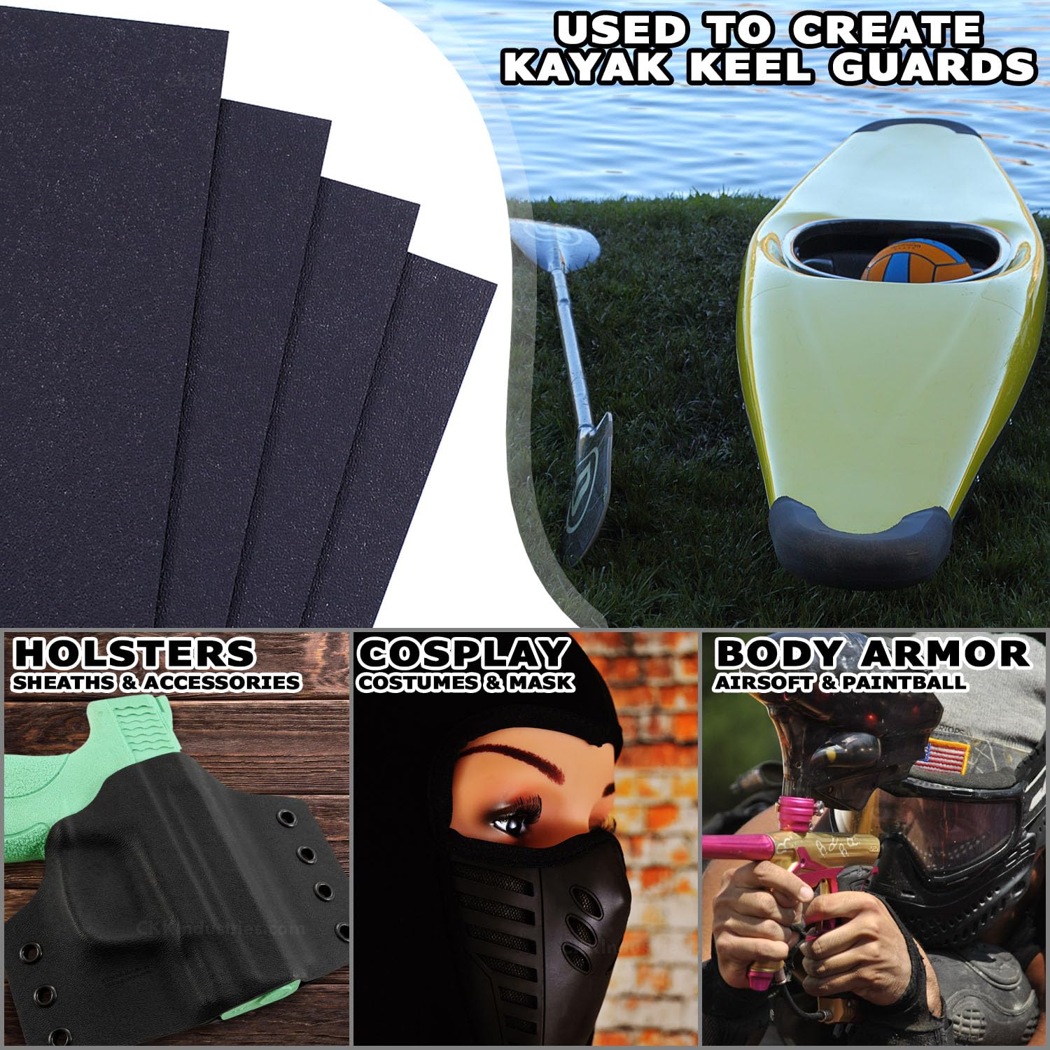 KYDEX Thermoform Sheet (tipo V) - (struttura P1) - (spessore 060) - (fogli da 8 "x 20,3 cm) - (nero) - (4 pezzi) - (per KYDEX Holster Making & Hobby) - (di HolsterSmith)