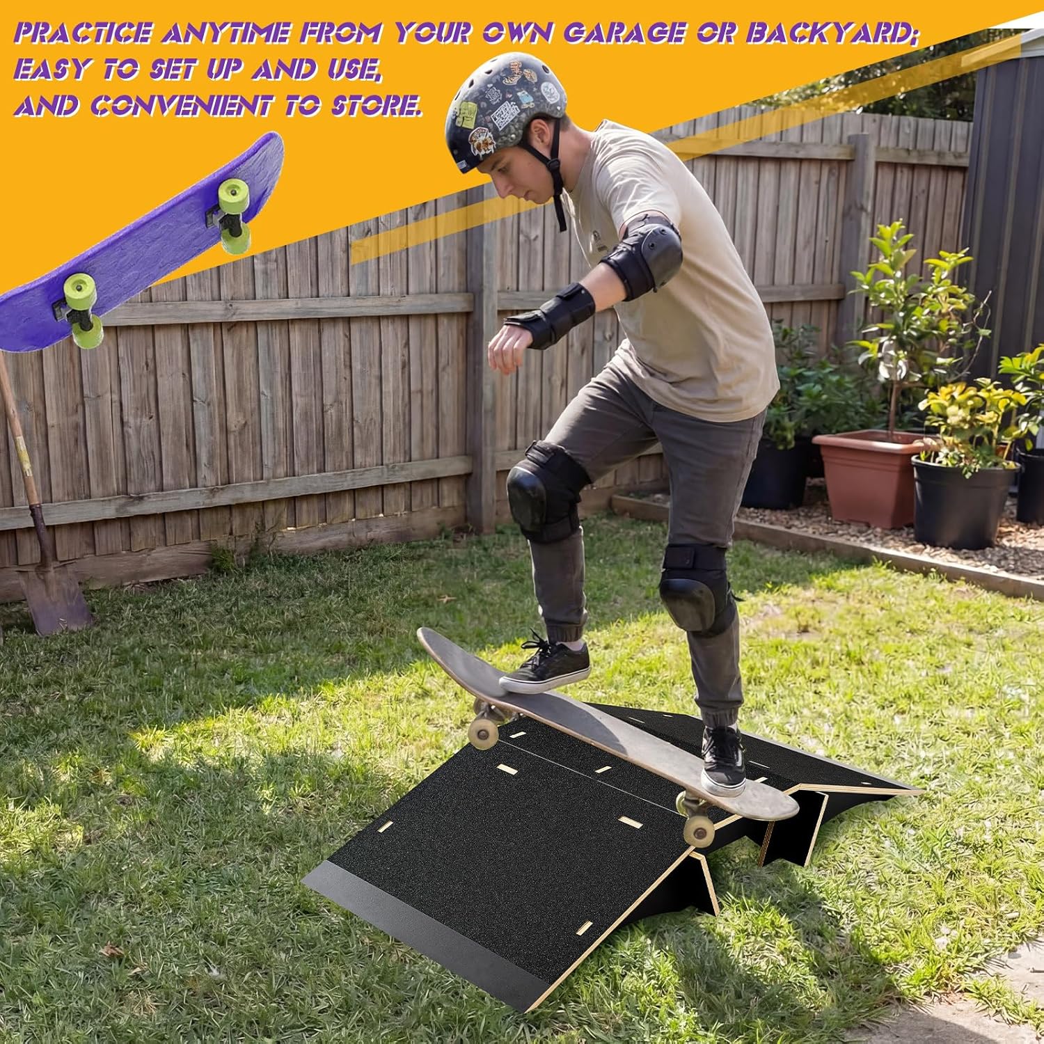 Weysat Skateboard Ramp Bike Ramp 44 Inches Solid Wood with Anti Slip Surface Skate Accessories Durable Designed for Beginners Gifts for Youngster
