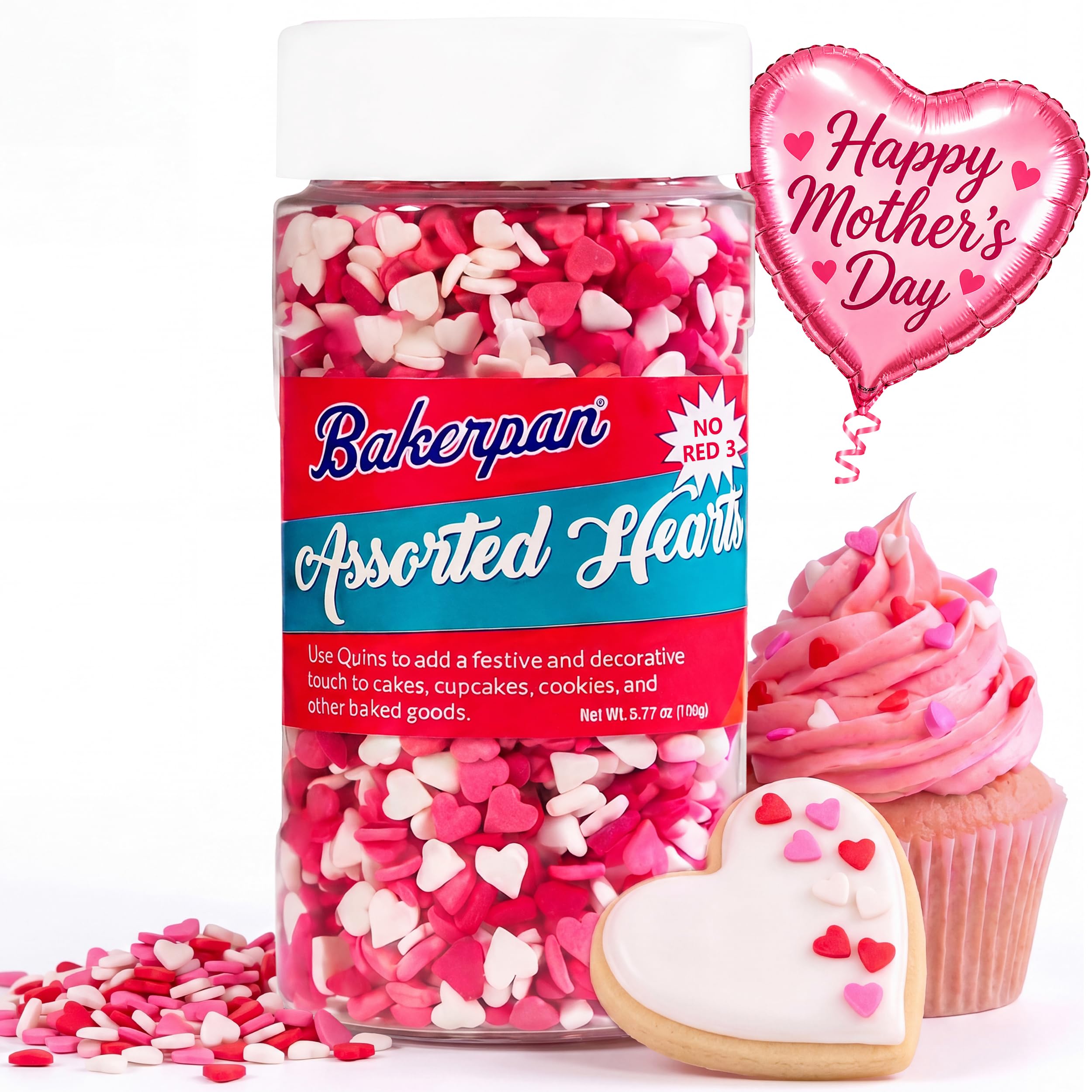 Bakerpan Edible Heart Sprinkles for Cake Decorating - 5.77 Ounces