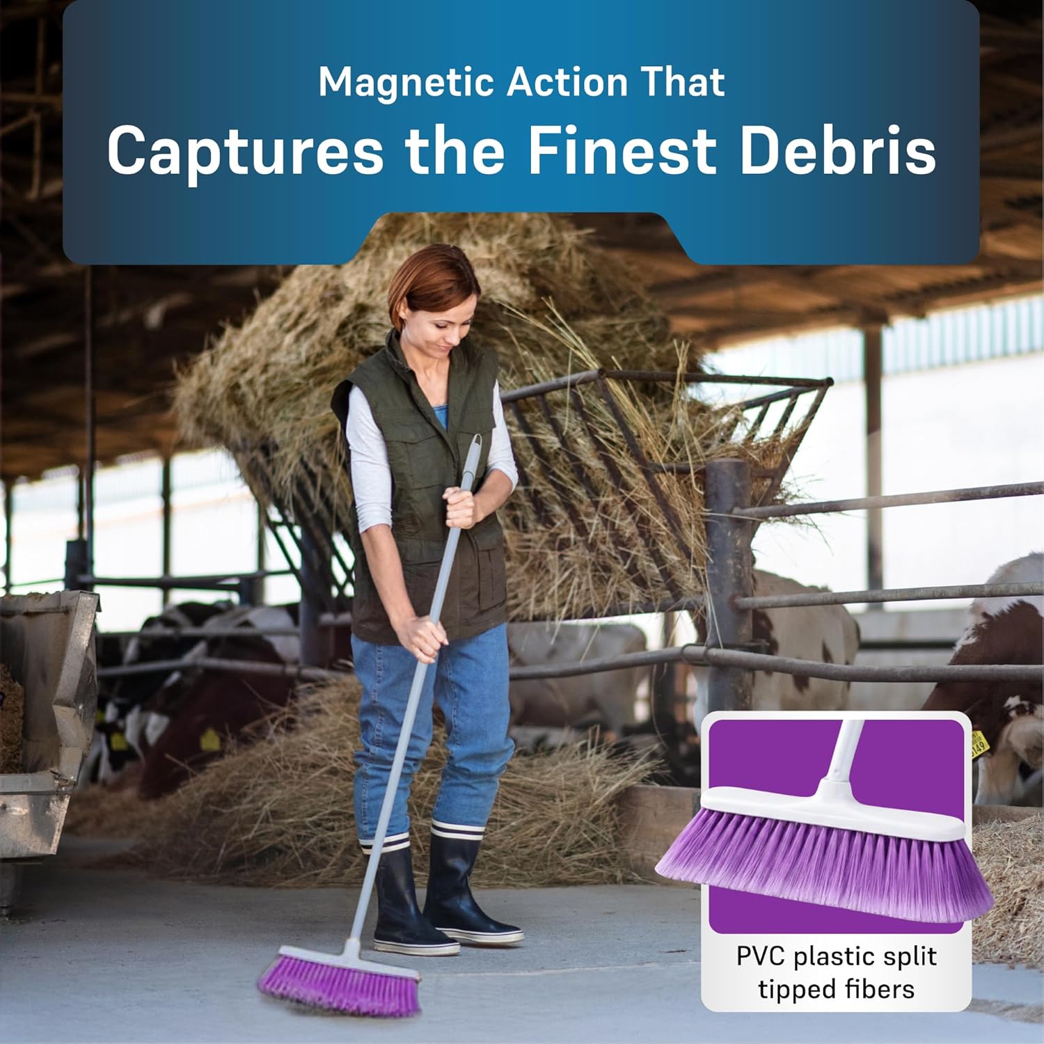 The Original Soft Sweep Magnetic Action Broom (2-Pack, Purple) - Super Lightweight Indoor & Outdoor Sweepers with Soft Flagged Bristles - Non-Scratch Design for Wood, Tile, & Linoleum - Made in USA