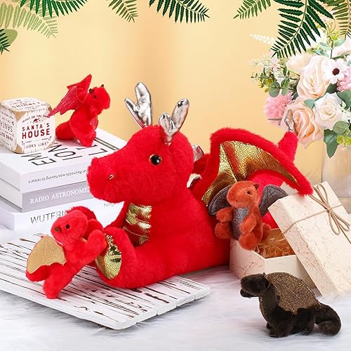 Miniatura 5 de Syhood Juego de 5 juguetes de peluche de dragón grande de 18 pulgadas con 4 lindos bebés en el interior con cremallera para niños y niñas, amantes