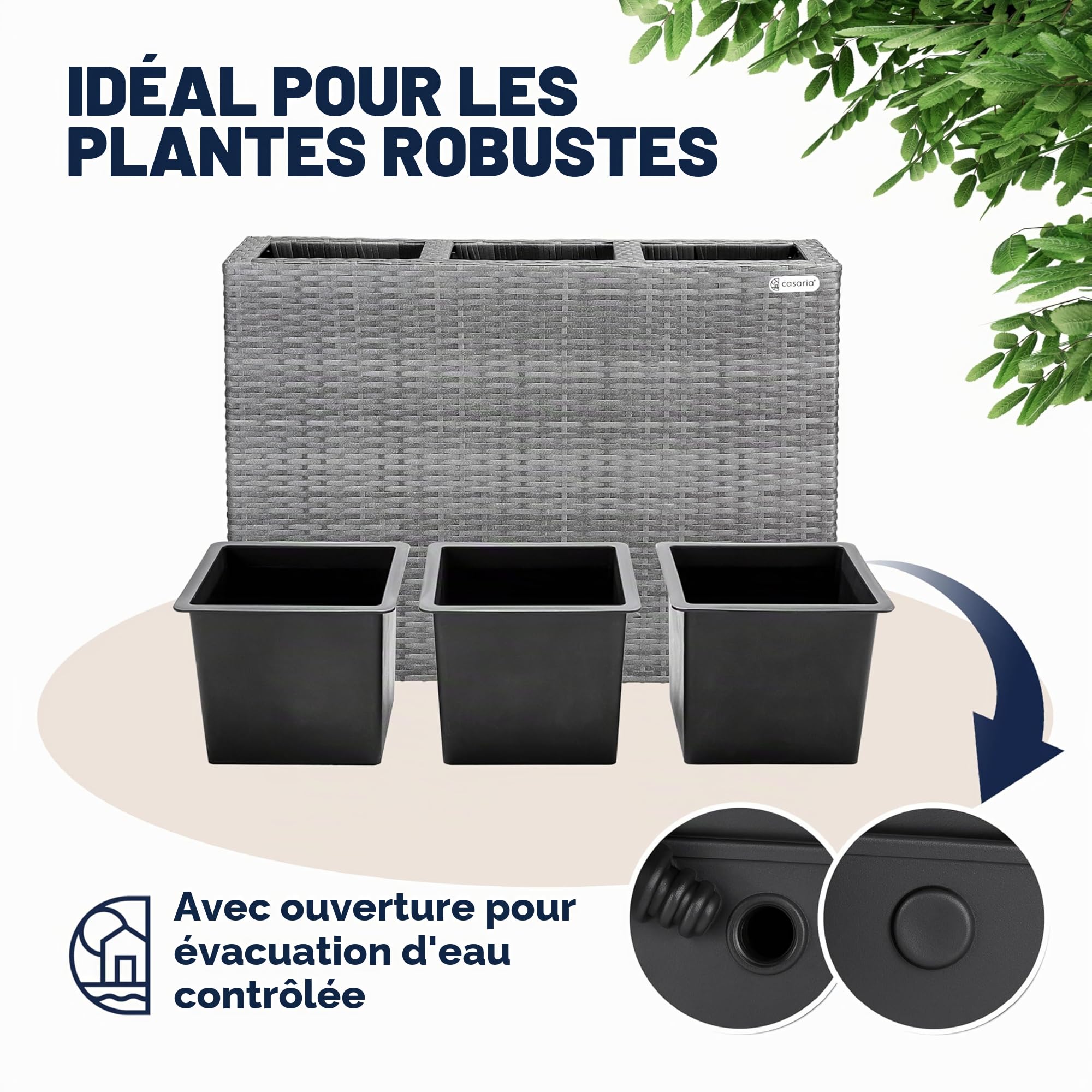 Casaria Jardinière en polyrotin avec Treillis Gris 146 x 83 x 30,5 cm Set de 3 Pots de Fleurs bac à Fleurs pour Jardin Maison Balcon