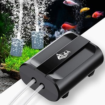 AQQA Aquarium Air Pump Adjustable Aquarium Oxygen Pump with 2 Air Outlets 5 W Ultra Quiet Aquarium Air Pump with Complete Accessories up to 800 L