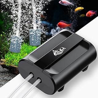 AQQA Aquarium Luftpumpe,Einstellbar Aquarium Sauerstoffpumpe mit 2 Luftauslässen,5W Ultra Leise Sauerstoffpumpe für Aquari...