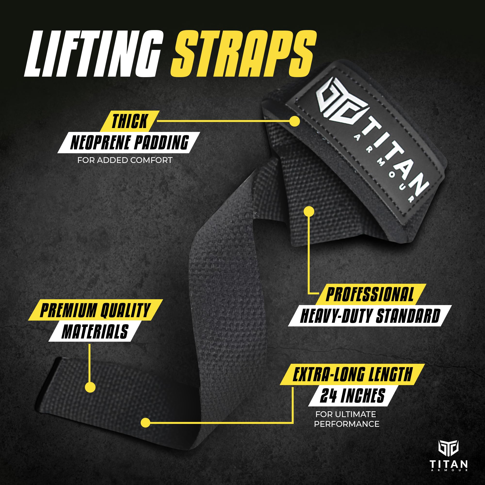 Titan Armour® Weight Lifting Straps, Black (No Gel) - Image 2