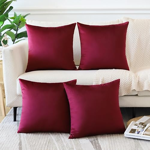 OTOSTAR Juego de 4 fundas de almohada decorativas de terciopelo suave, cuadradas, fundas de cojín de lujo para sofá, automóvil, patio, dormitorio,