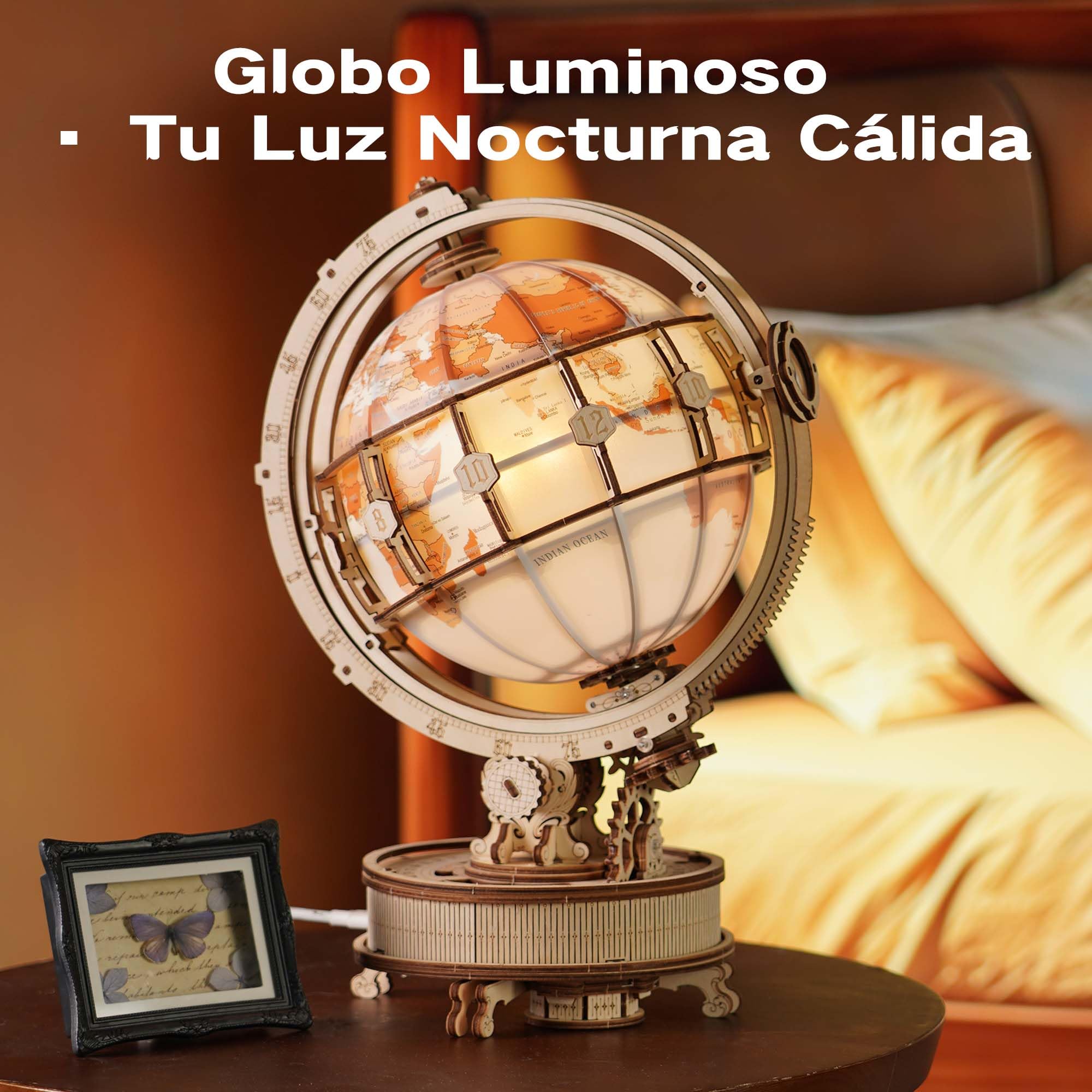 ROKR Puzzle 3D Madera Novedad Eléctrica Luminous Globe Maquetas de Madera para Construir,Regalo de Cumpleaños para Adultos y Adolescentes