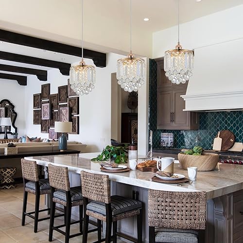 Miniatura 5 de Paquete de 1 lámpara colgante de cristal para isla de cocina, lámpara colgante de cristal de oro rosa para comedor, sala de estar, bar, lámpara