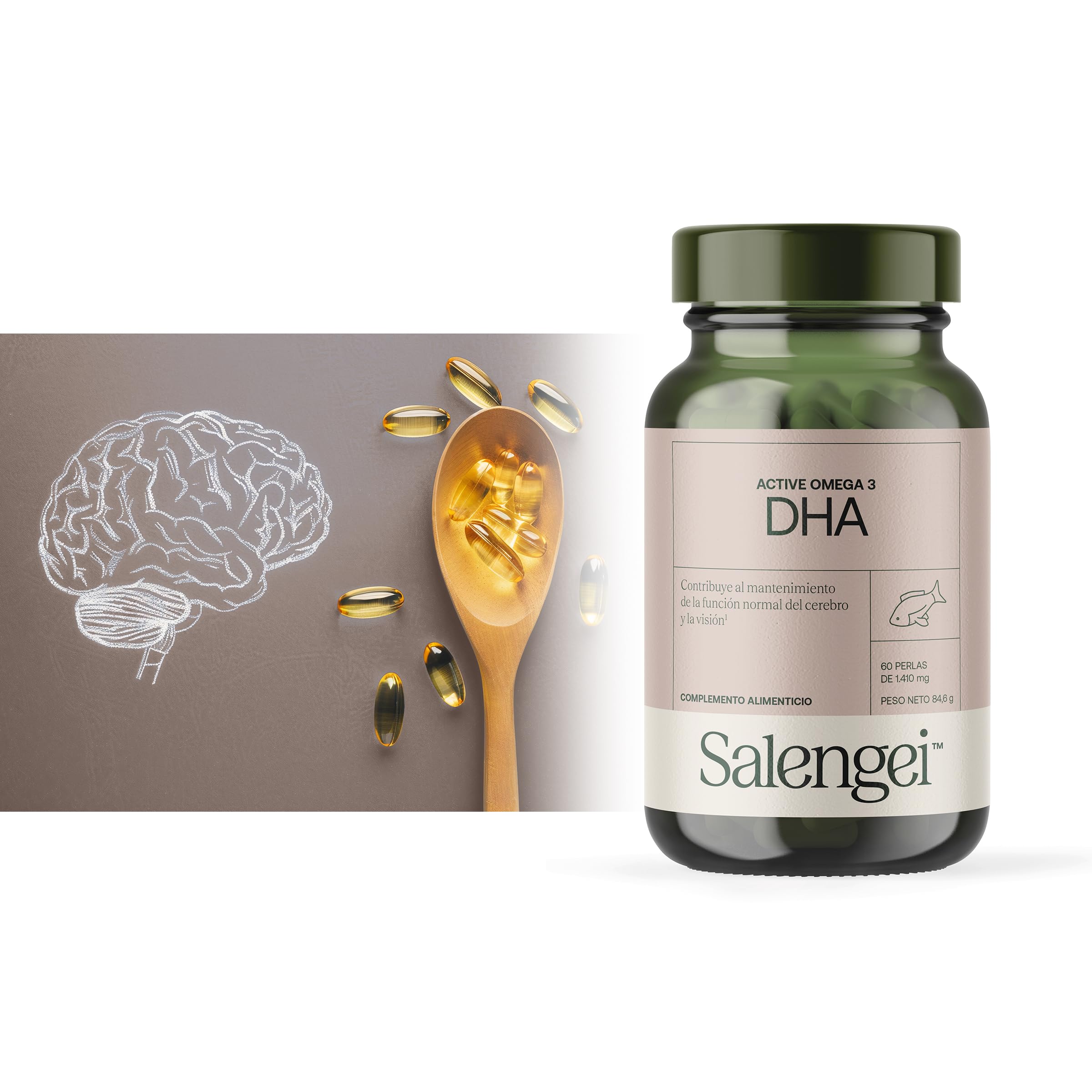 ACTIVE OMEGA-3 DHA – 760 mg DHA (Docosahexaensäure) | Unterstützt die normale Gehirnfunktion und das Sehvermögen | 60 Weichkapseln à 1400 mg |