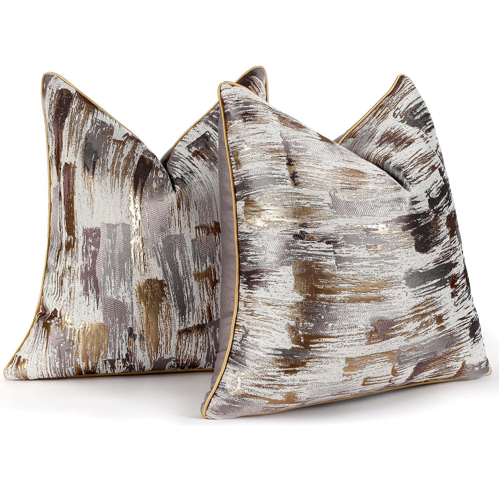 HOSTECCO Abstract Cushion Covers 45x45 cm Set of 2 Gold Khaki Jacquard Cushion Cases Modern Decorative Pillow Covers for Sofa Couch Bed โ image 1