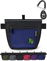 Gobeigo Dog Treat Pouch with Training Clicker - 2-Cup Spill-Proof Magnetic Bag, Poop Dispenser, Waist Belt Fanny Pack for Walks (Black/Blue)