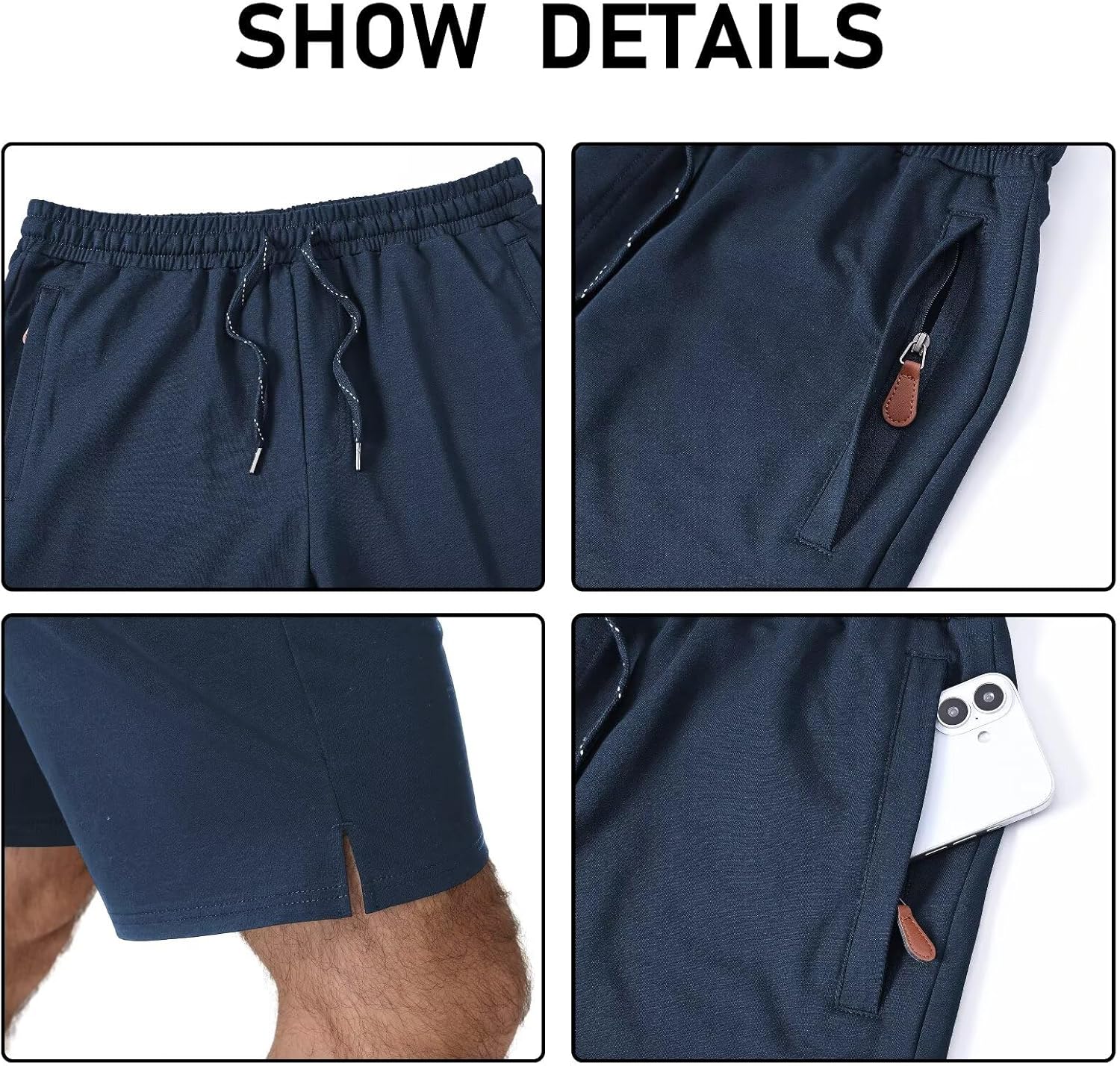 Yundobop Men's Casual 7" Inseam Shorts Cotton Drawstring Zipper Pockets Elastic Waist Summer Sweat Shorts - Image 2