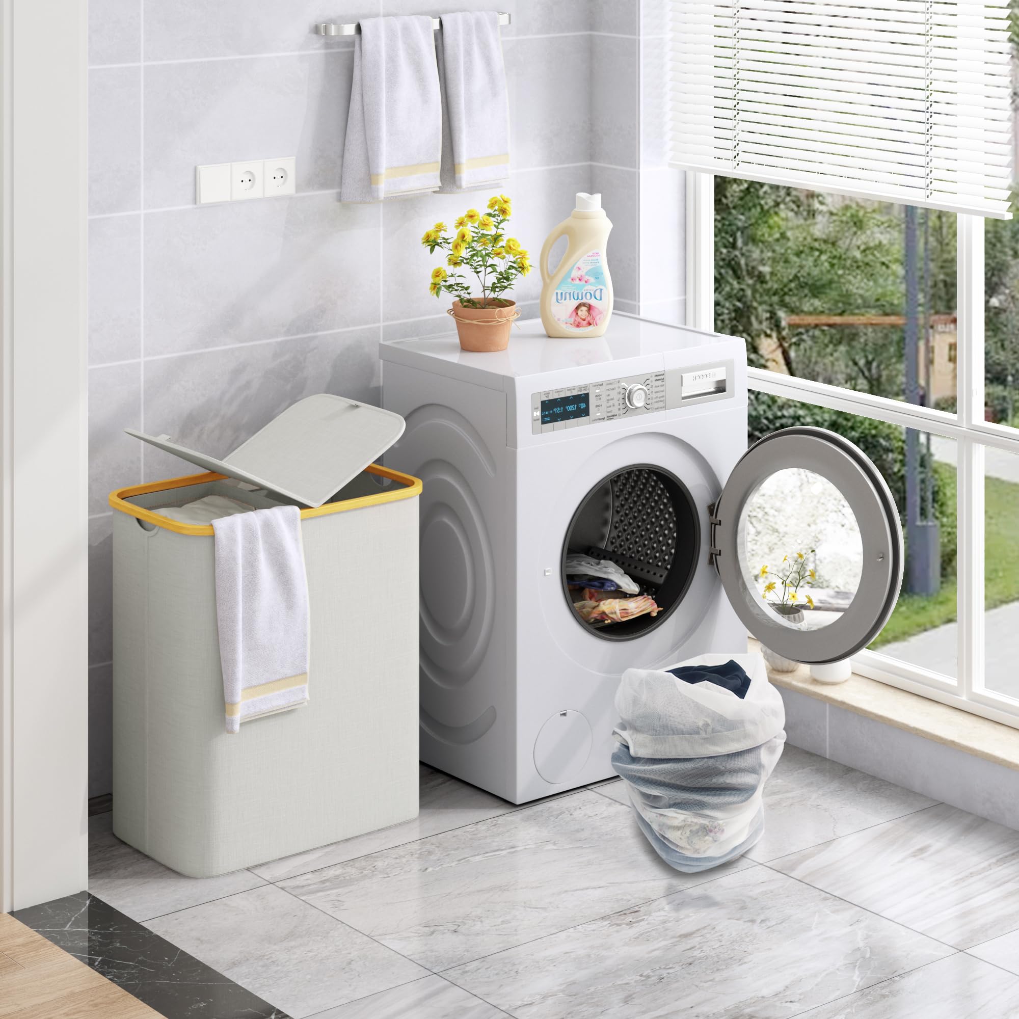 Cesto per biancheria sottile con coperchio, 160L, fodera in rete rimovibile, tessuto Oxford, pieghevole, 57 x 37 x 75 cm, grigio | Leroy Merlin