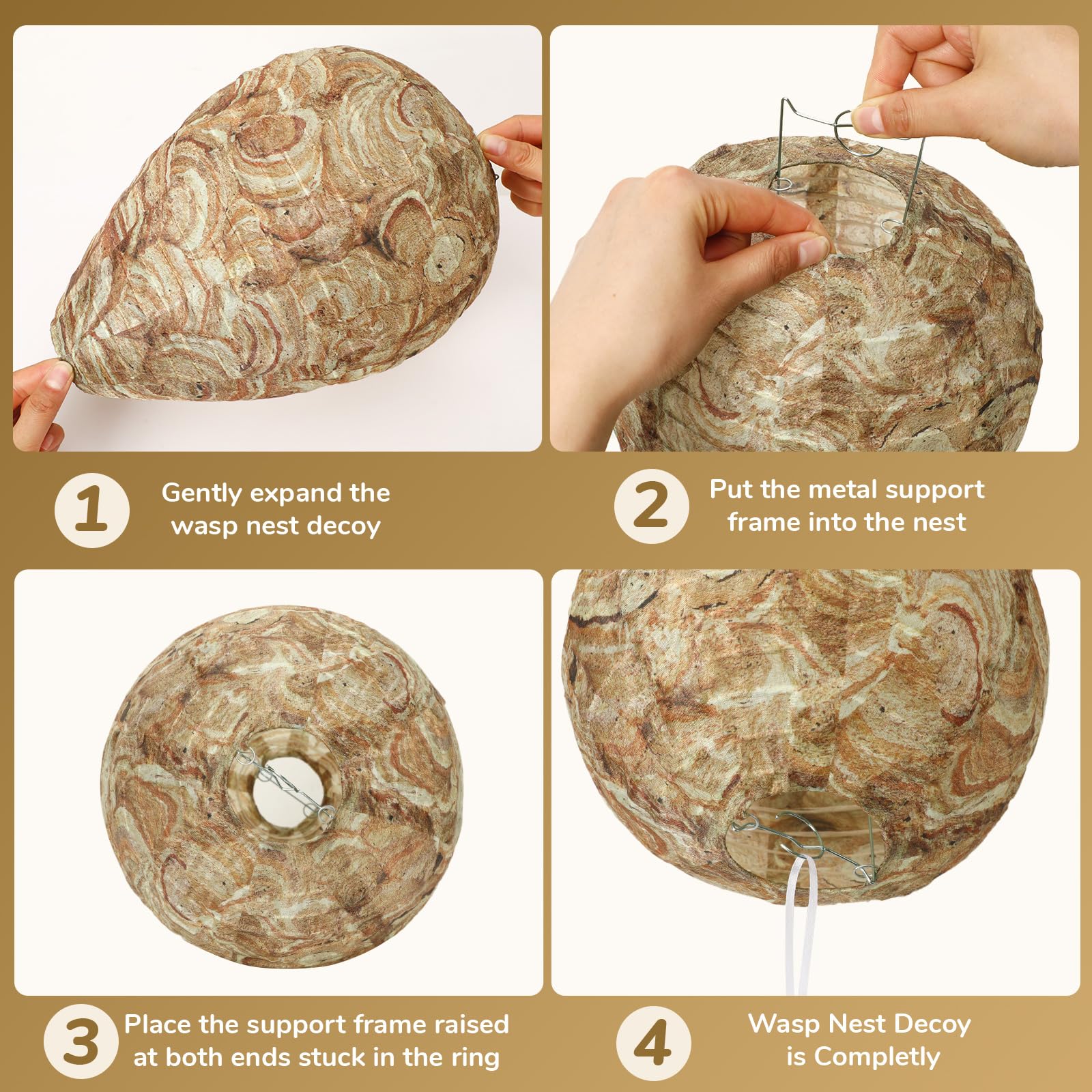 Augshy 4 Pack Wasp Nest Decoy Wasp Deterrent for Hornets Brown Outdoor Waterproof Material - Image 4