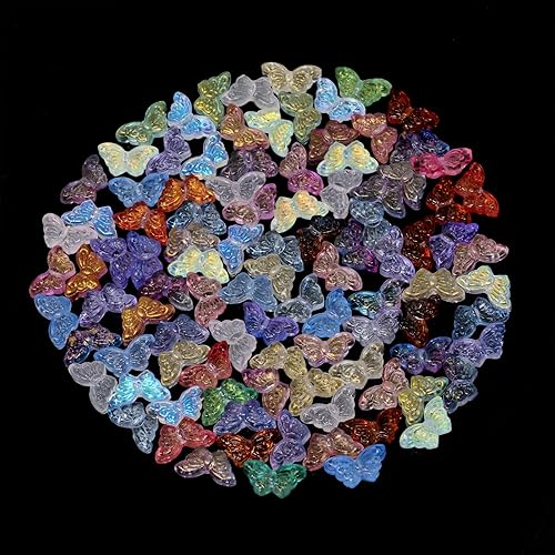 Miniatura 2 de Honbay 100 cuentas de mariposa de cristal coloridas para insectos, cuentas sueltas para pulseras, collares, aretes, fabricación de joyas y proyectos