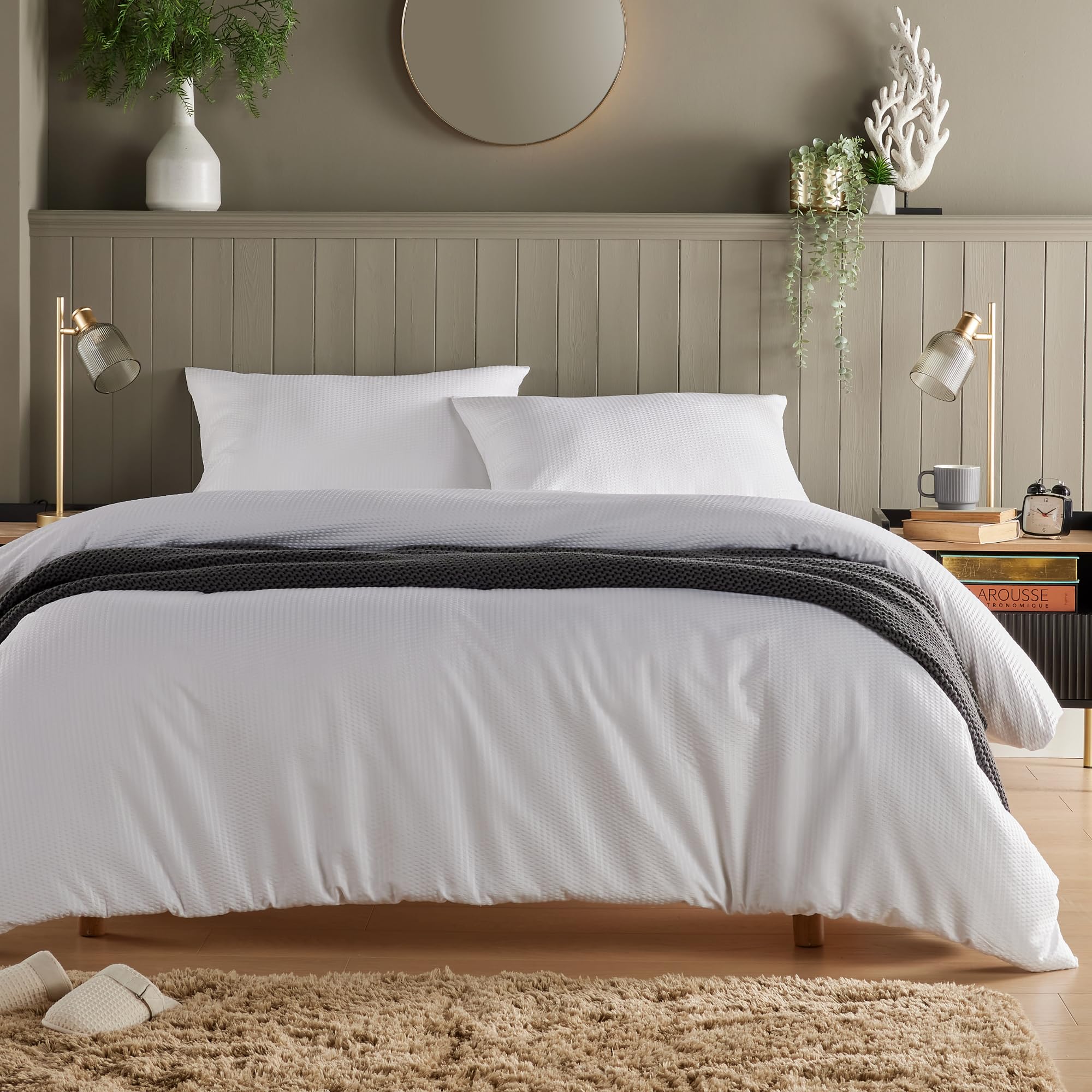 Olivia Rocco Monaco Seersucker Duvet Cover Set Super Soft Easy Care, Breathable