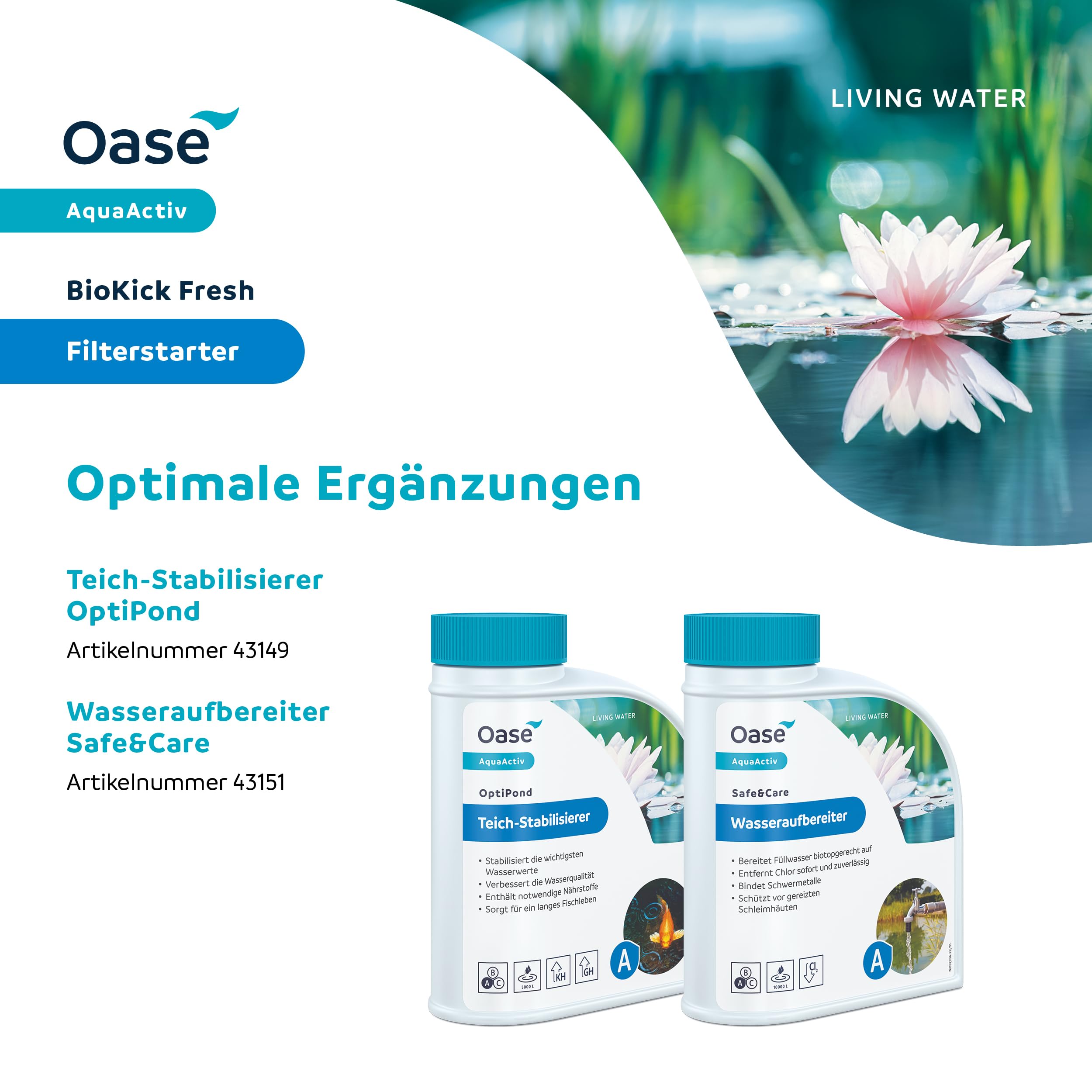 OASE AquaActiv BioKick Fresh Activateur de bactéries pour filtre de bassin 500 ml 10 000 l