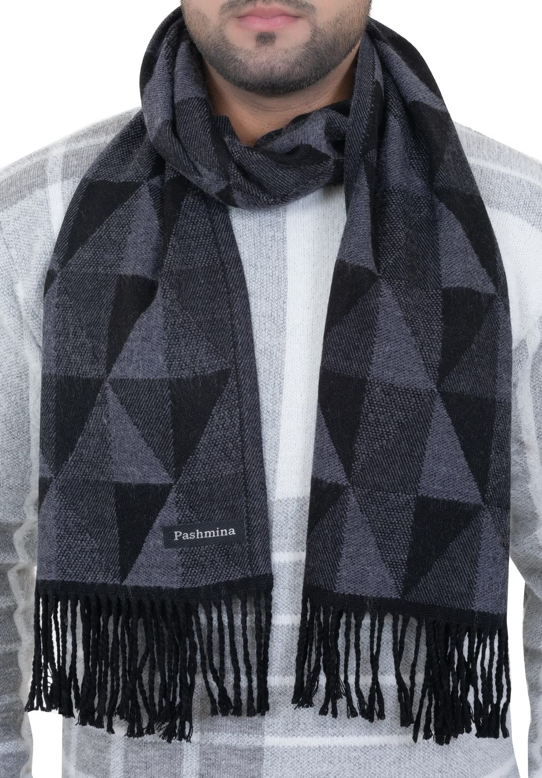 AMOLDO Unisex, warm und weich, Winter, Wolle, Acryl, bedruckt, Muffler, Schal für Damen und Herren (geometrisches Muster)