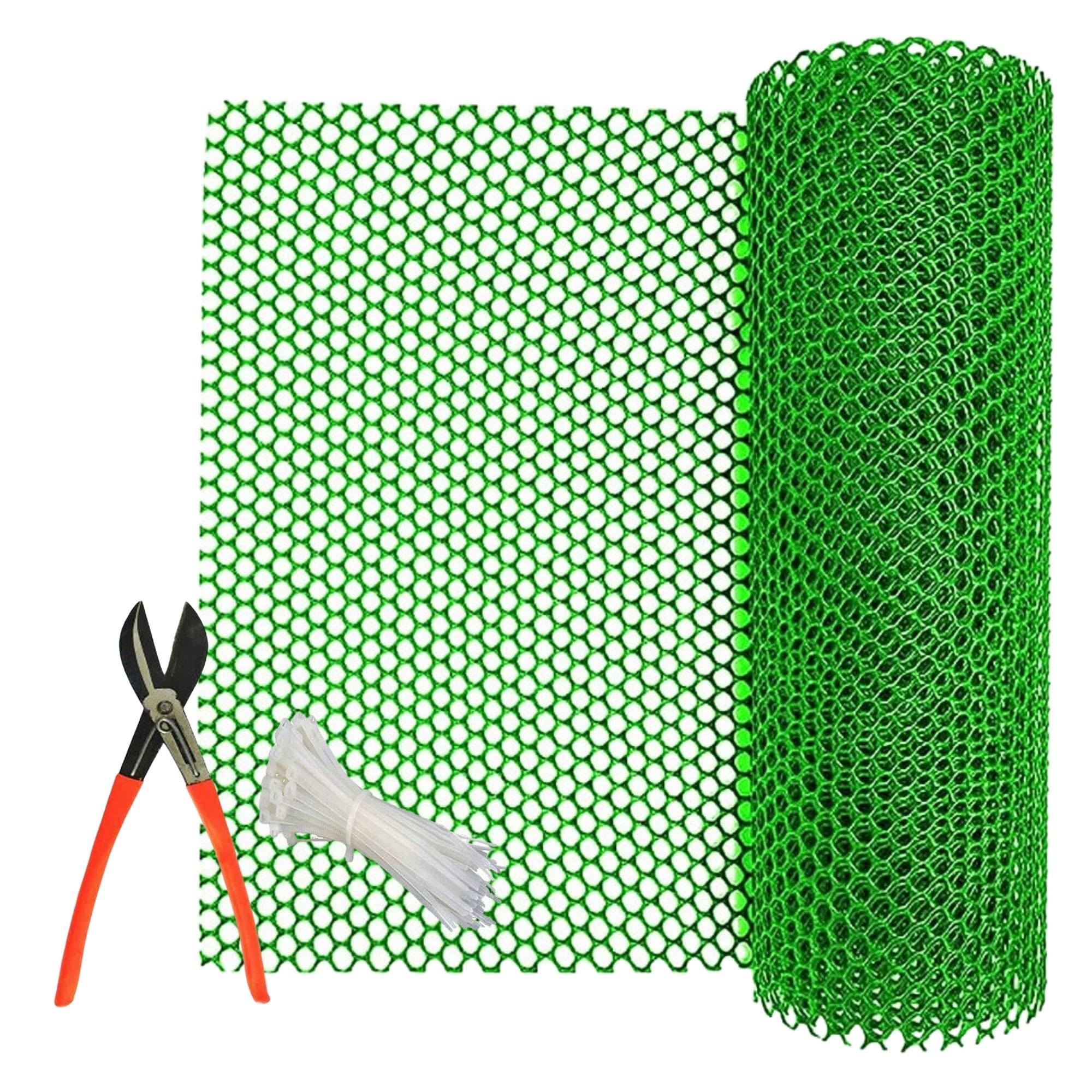 UV Stabilized Anti Bird Net, Tree Guard Net, Garden Fencing Net PVC Virgin HDPE, 4 Feet Height X 5 Feet Length, Green with 1 Cutter & 50 PVC Tags