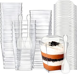5 oz Pack of 100 Plastic Dessert Cups with Lids and Spoons Parfait Cups with Lids for Appetizers, Puddings, Mousse, Parfait Ice Cream (5oz Cups+ Spoons+ Lids, 100, Count)