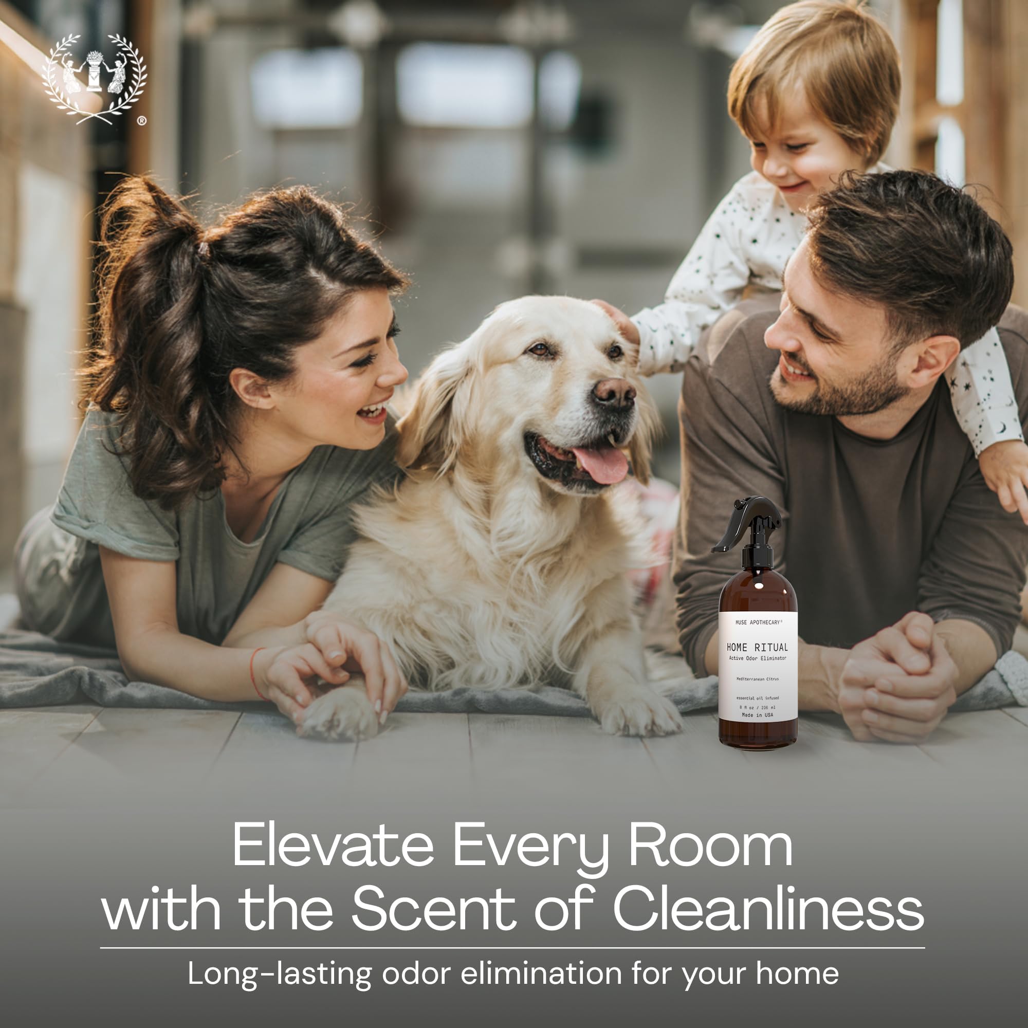 Muse Apothecary Home Ritual Active Odor Eliminator Spray - Furniture Deodorizer Spray & Bathroom Odor Eliminator for Home - Essential Oil Air Freshener - 8oz, Mediterranean Citrus view 2
