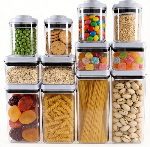 12 Pcs Pop Containers Set, Airtight Food Storage with Lids, Push Button BPA-Free Bulk Set for Large Family & RV, 0.65QT/0.7QT/1.8QT/2.4QT for Cereal, Flour, Sugar, Commercial Kitchen Storage