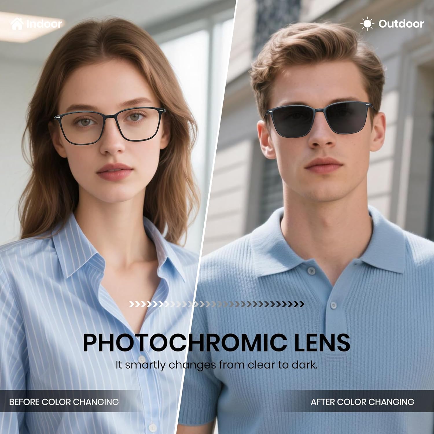 Cyxus Blue Light Blocking Glasses Photochromic Men Square Computer Gaming UV400 Protection 8208iT43