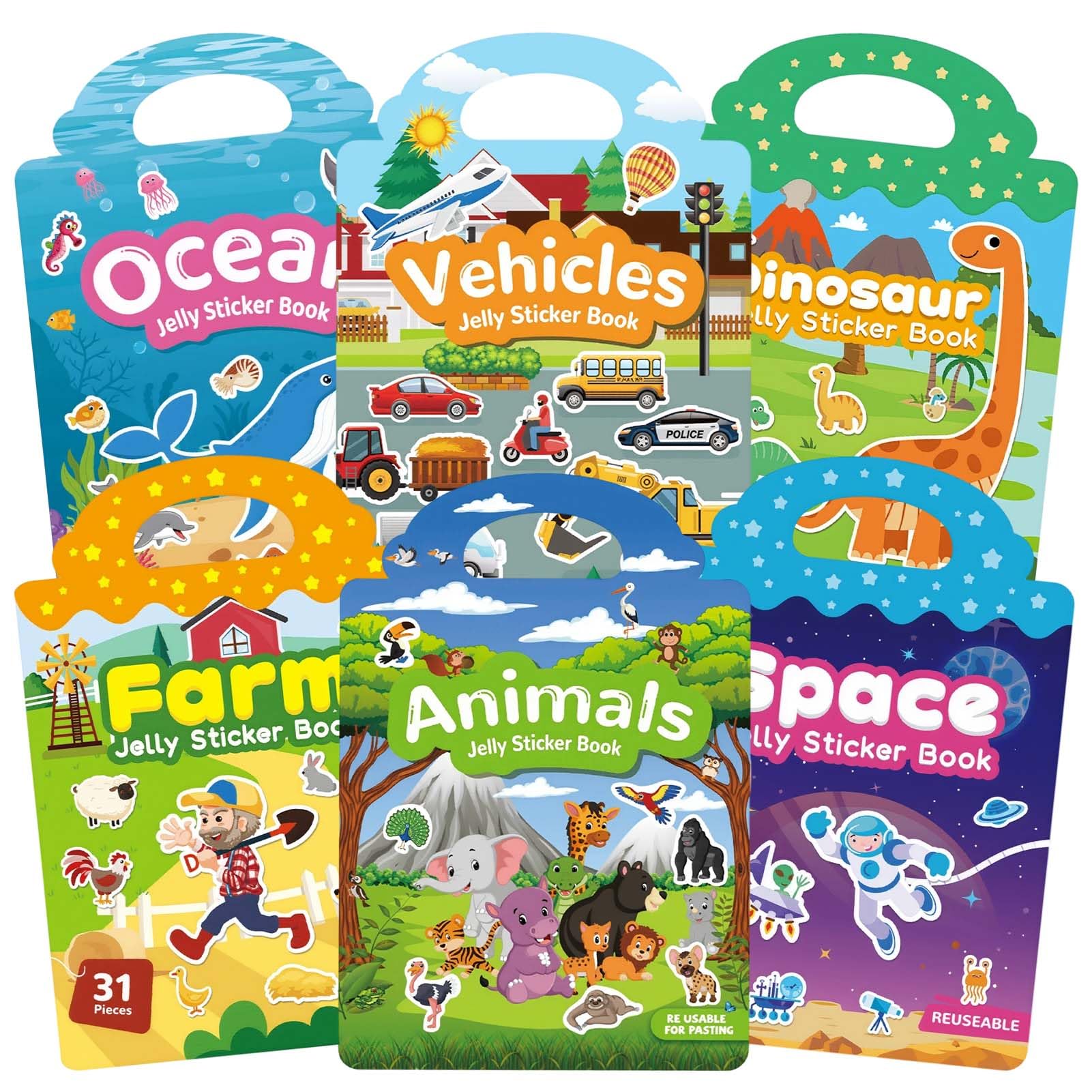APLOS 6 Pack Reusable Sticker Book for Toddlers 2 3 4 5 6 Years