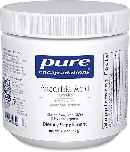 Pure Encapsulations Polvo de ácido ascórbico | Suplemento hipoalergénico de vitamina C para apoyo antioxidante* | 8 onzas