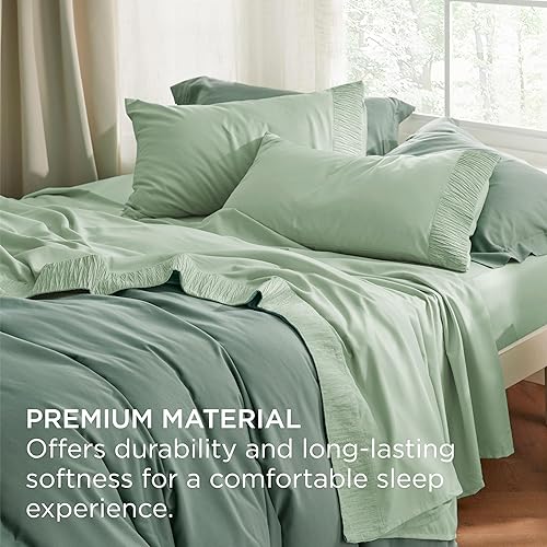 Miniatura 5 de Bedsure - Juego de sábanas tamaño individual XL para dormitorio universitario, suaves, extralargas, color verde salvia, sábanas de microfibra, de