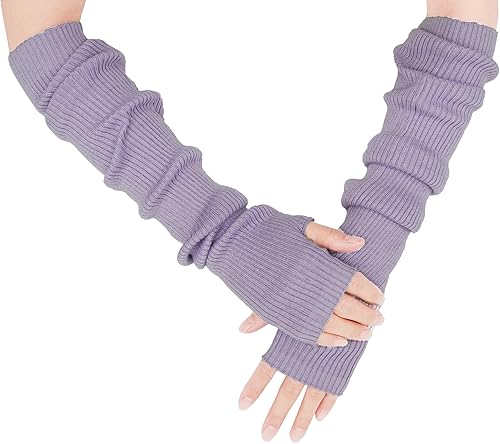 Miniatura 7 de Farlenoyar Guantes de punto de cachemira suaves sin dedos para mujer calentadores de brazos guantes de lana elásticos extra largos