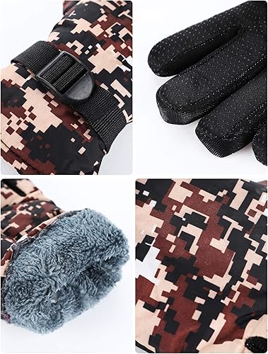 Miniatura 5 de Hicarer 4 pares de guantes de invierno para niños, impermeables, guantes de esquí de nieve, ropa de camuflaje unisex para clima frío para niñas y