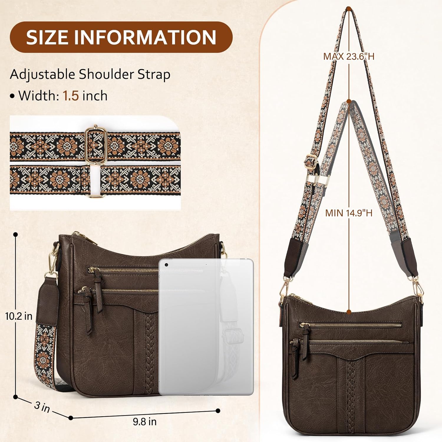 RAINSMORE Crossbody Bags for Women, 7 Pockets Crossbody Purses Lightweight Leather Shoulder Handbags for Travel - Image 5