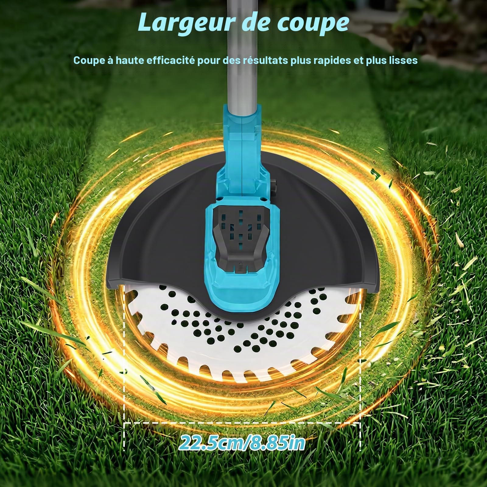 Coupe Bordure sans Fil avec 2 Batteries 4,0Ah, 21V Débroussailleuse Électrique sans Fil 1000W Brushless, 5000 TR/Min, 3 Lames, Manche Télescopique, Écran LCD et Roues pour Jardin et Pelouse