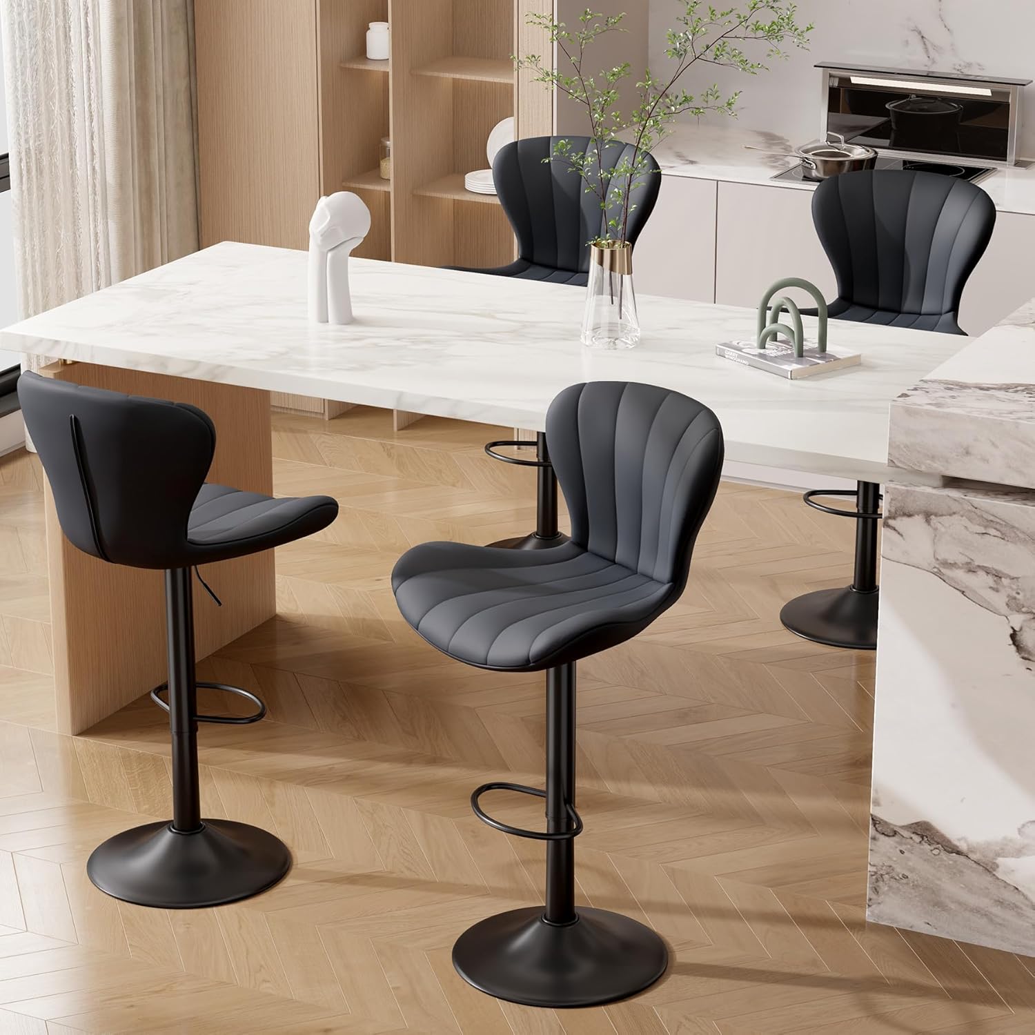 Bar Stools Set of 4 Modern Swivel Bar Chairs, Barstools Counter Height with High Backrest, Easy 3-5 Minute Assembly for Bar, Kitchen, Dining Room Pu Leather Dark Grey