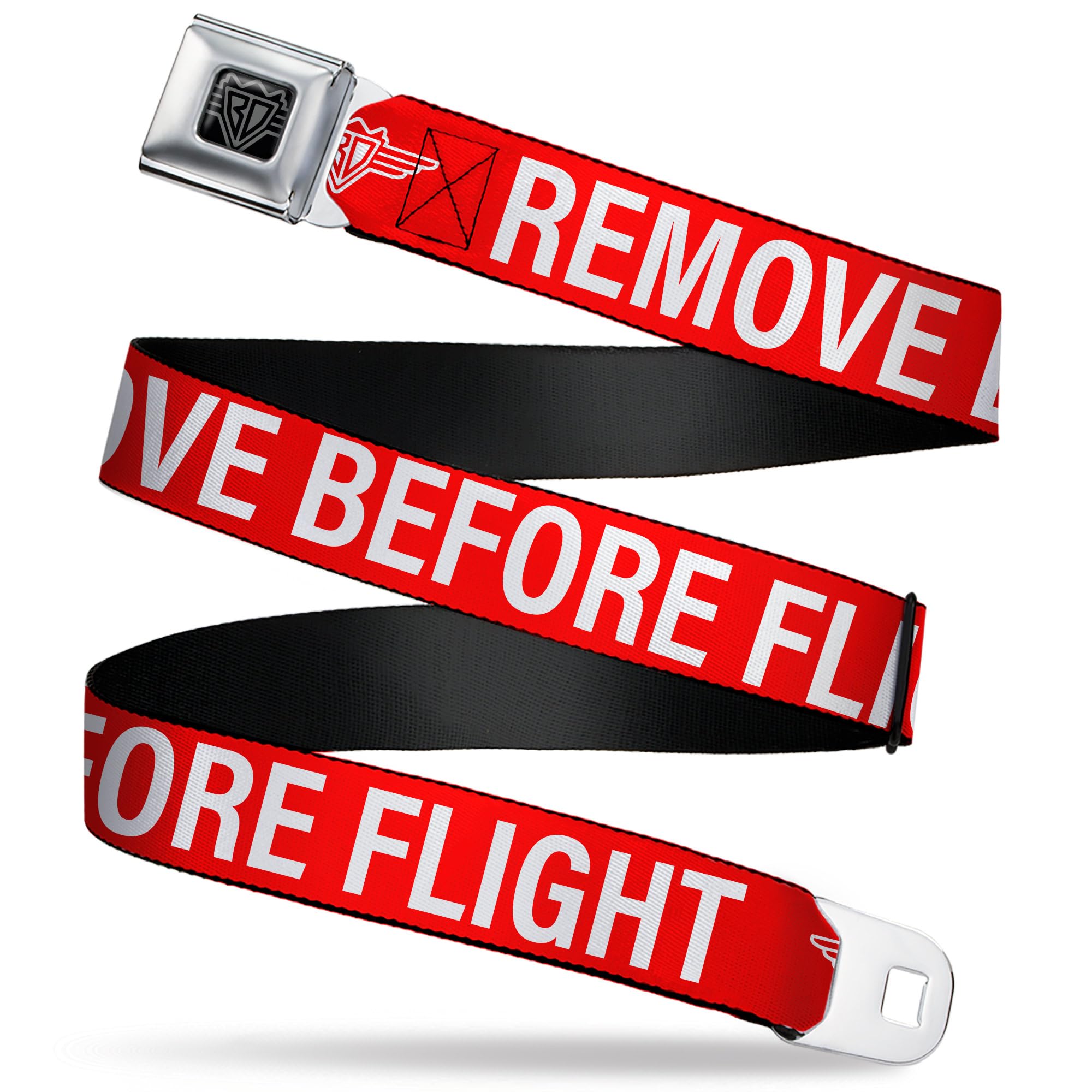 Buckle-Down Belt, Seatbelt Buckle Belt, Remove Before Flight Red White, 24 to 38 Inches