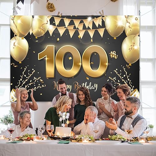 Miniatura 5 de HAMIGAR Fondo de pancarta de feliz cumpleaños número 100 de 6 x 4 pies, decoraciones de cumpleaños de 100 años, suministros de fiesta para mujeres y