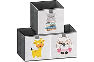 Navaris Kids Storage Cubes (Set of 3) - Animal Designs Kids Bins with Lid