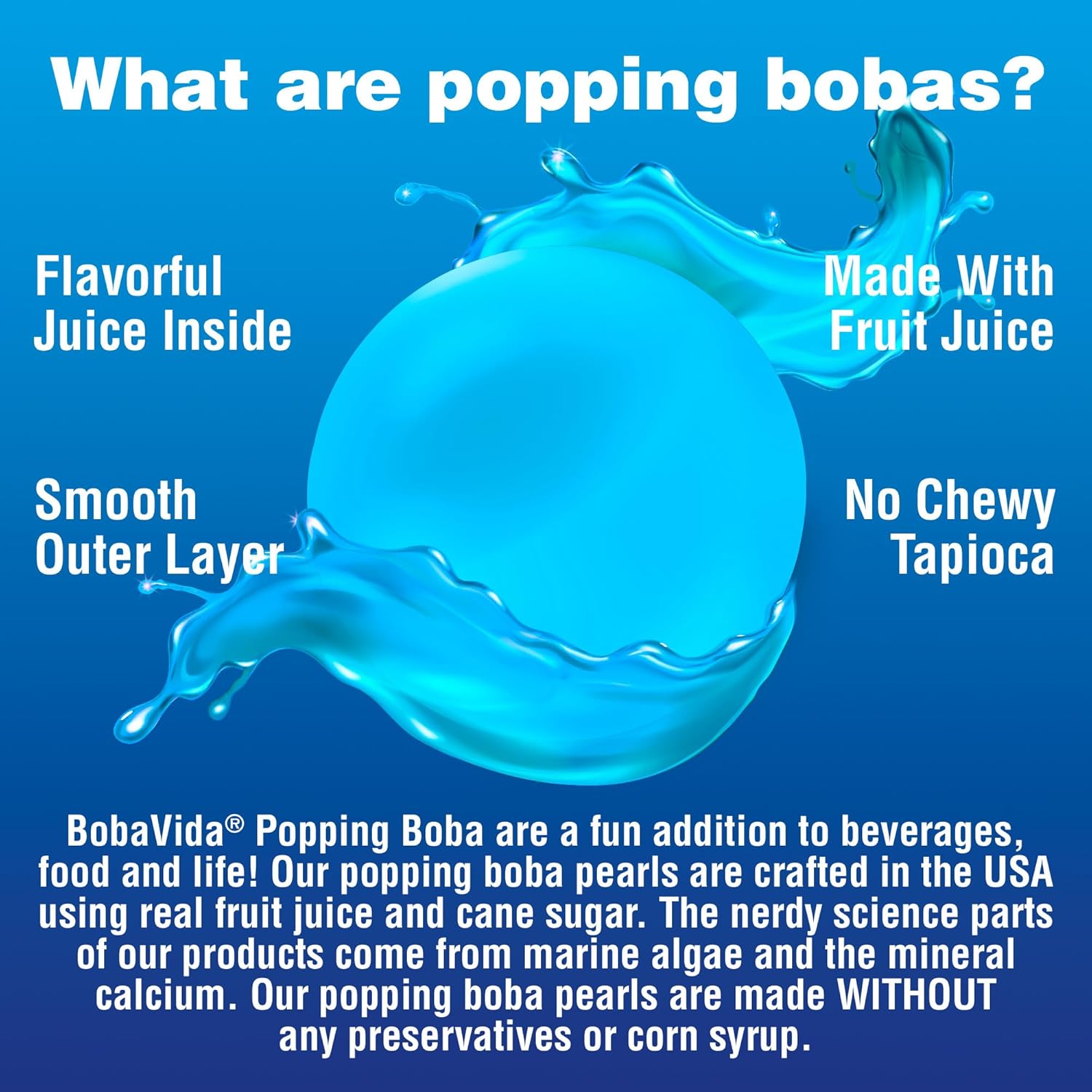 BOBAVIDA Super Blue Raspberry Boba Pearls, Popping for Drinks, Desserts & Food Toppings, Non-GMO Fruit, 3 oz Each, 10 Packets with Straws