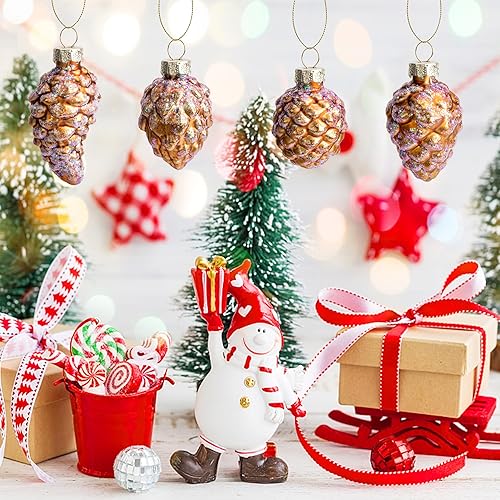 Miniatura 7 de 12 adornos de cristal de piña de Navidad, decoración de cono de pino de vidrio soplado para árbol de Navidad, otoño, Acción de Gracias