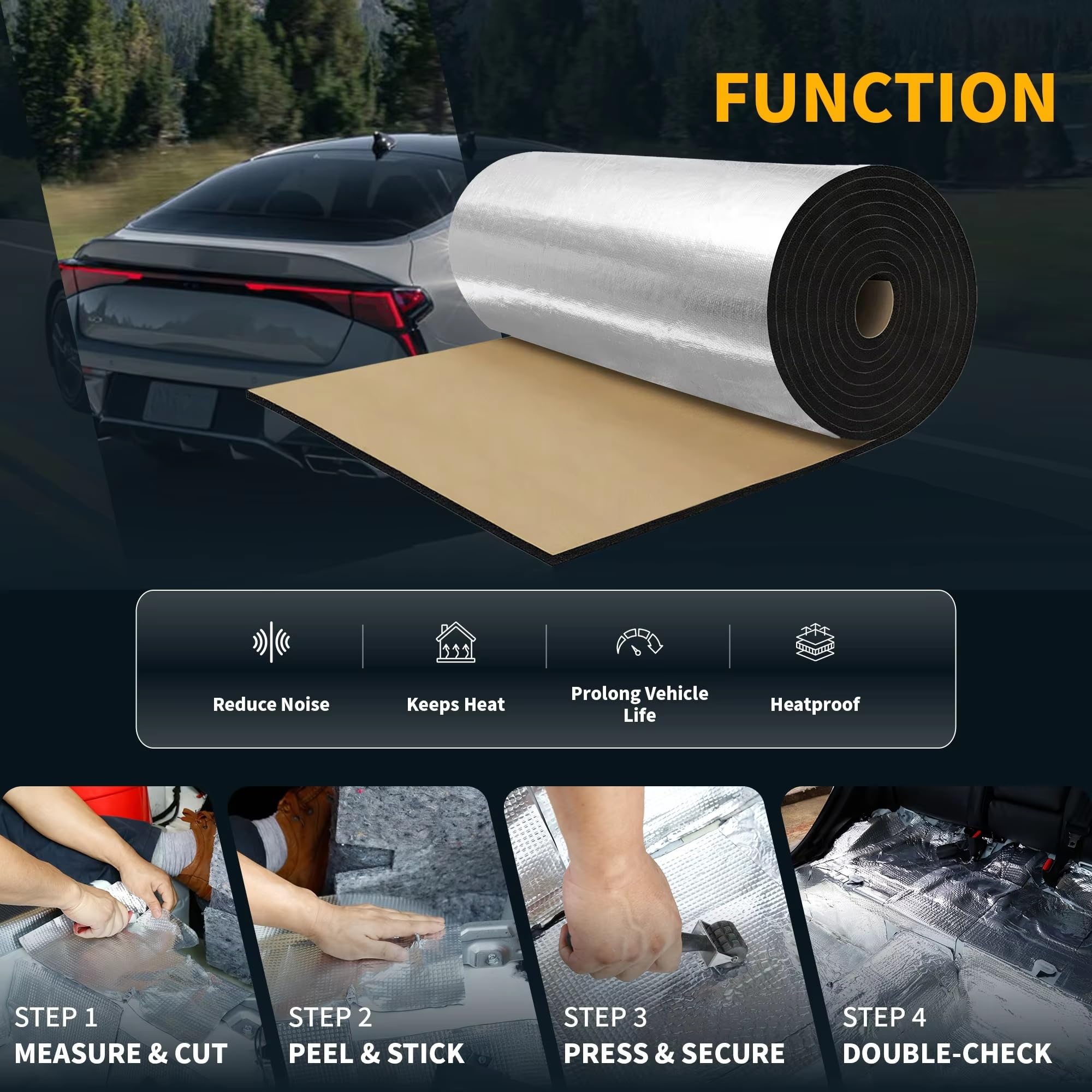 Estera insonorizante para coche, Material de protección térmica fibra vidrio, autoadhesiva, Universal, para capó y cubierta motor barco Aislamiento térmico y acústico del capó