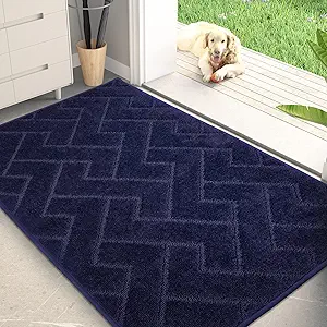 PURRUGS Dirt Trapping Door Mat 34" x 59", Non-Slip Machine Washable Entry Rug, Shoe Scraper, Dog Doormat, Super Absorbent Welcome Mat for Front & Back Door, Muddy Wet Shoes & Paws, Midnight Blue