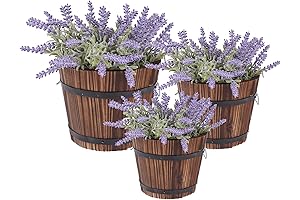 3 Wooden Barrel Decor Planters for Indoor or Patio