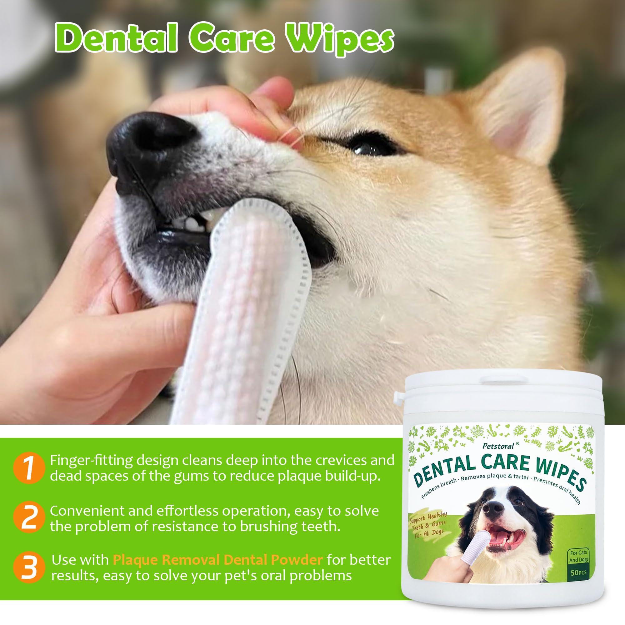 Kit de limpieza dental, toallitas para el cuidado dental para limpiar la placa en la superficie de los dientes, polvo dental con sabor a hígado de res con probiótico para resolver problemas orales