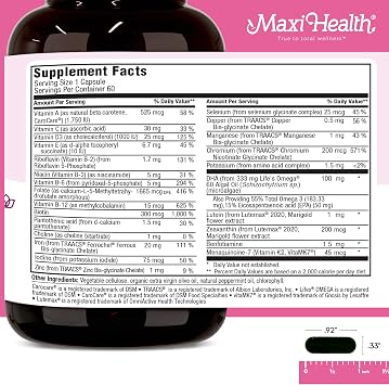 Maxi Health - Methyl Prenatal DHA Prenatal Vitamins Women - Doctor Formulated, Kosher, Gluten Free Prenatal Multivitamin with 25 Nutrients Including DHA, Folic Acid & More, 60 Liquid Caps
