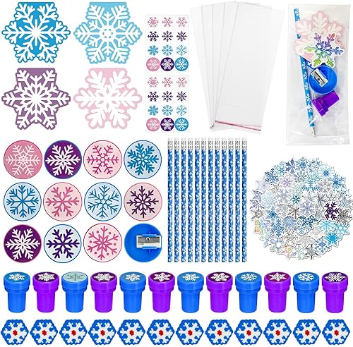 Cinrobiye Juego de 194 piezas de copos de nieve de invierno congelados para fiestas, regalos de Navidad, aulas, intercambio, escuela, papelería,