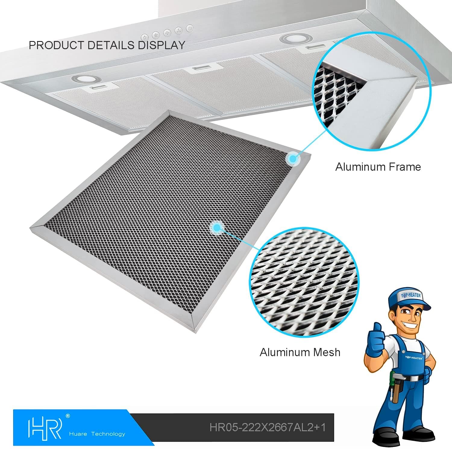 HR Huare 97007696 2-in-1 Range Hood Filter 8.75 x 10.5 Inch | Premium Charcoal Range Hood Filter Aluminum Mesh | Traps Grease & Cooking Odors for Fresh, Smoke-Free Kitchen Air, 3-Pack