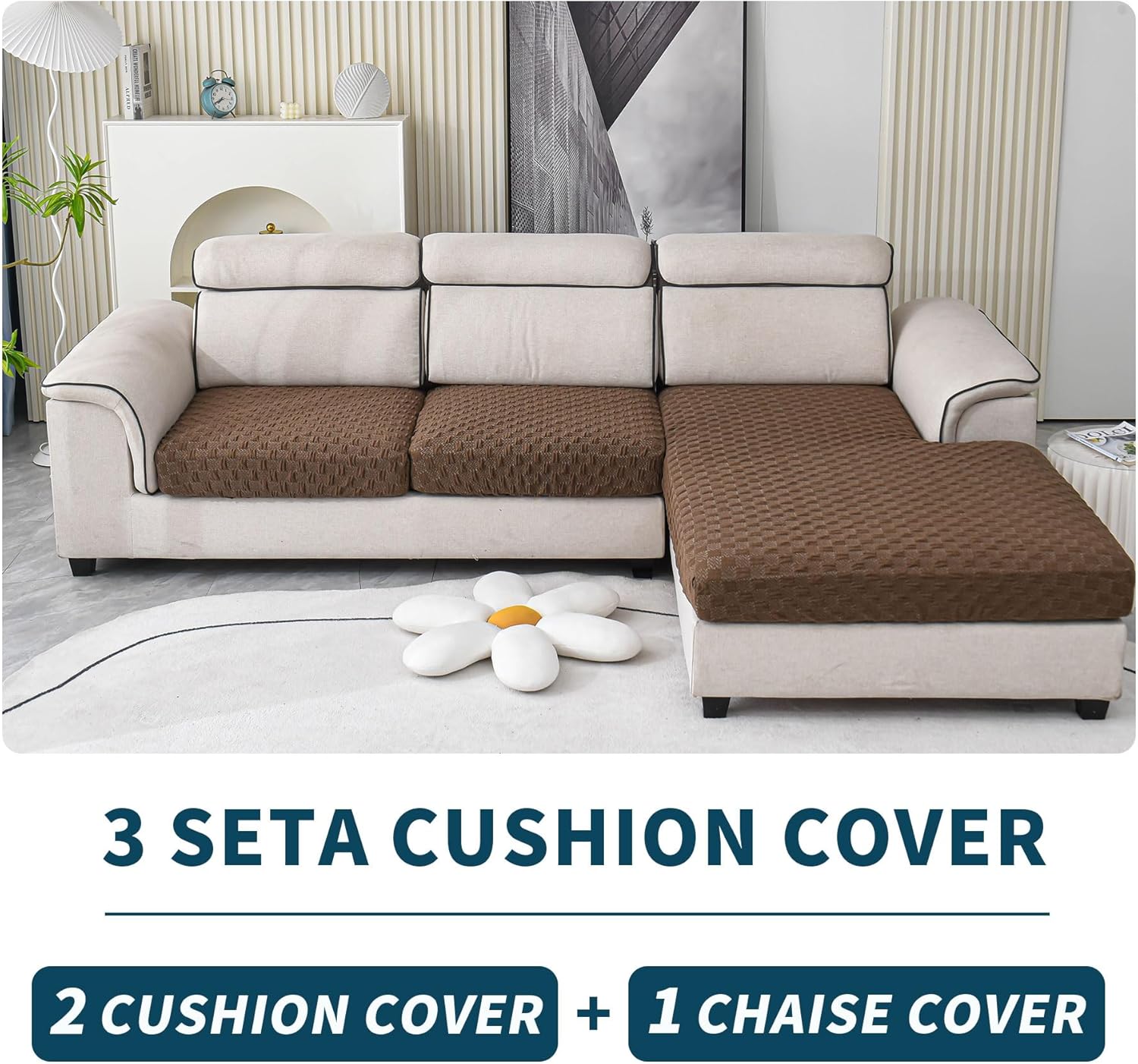 LUFEIJIASHI Sectional Couch Covers L Shape Couch Cushion Covers for Sectional Sofa,Stretch Sectional Sofa Covers Furniture Protector for Pets Dogs 3 Piece (Brown, 2 Seater + 1 Chaise)