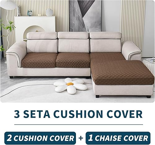 Vista 33 de LUFEIJIASHI Fundas para sofá seccional, fundas de cojín en forma de L para sofá seccional, fundas elásticas para sofá seccional, protector de Beige
