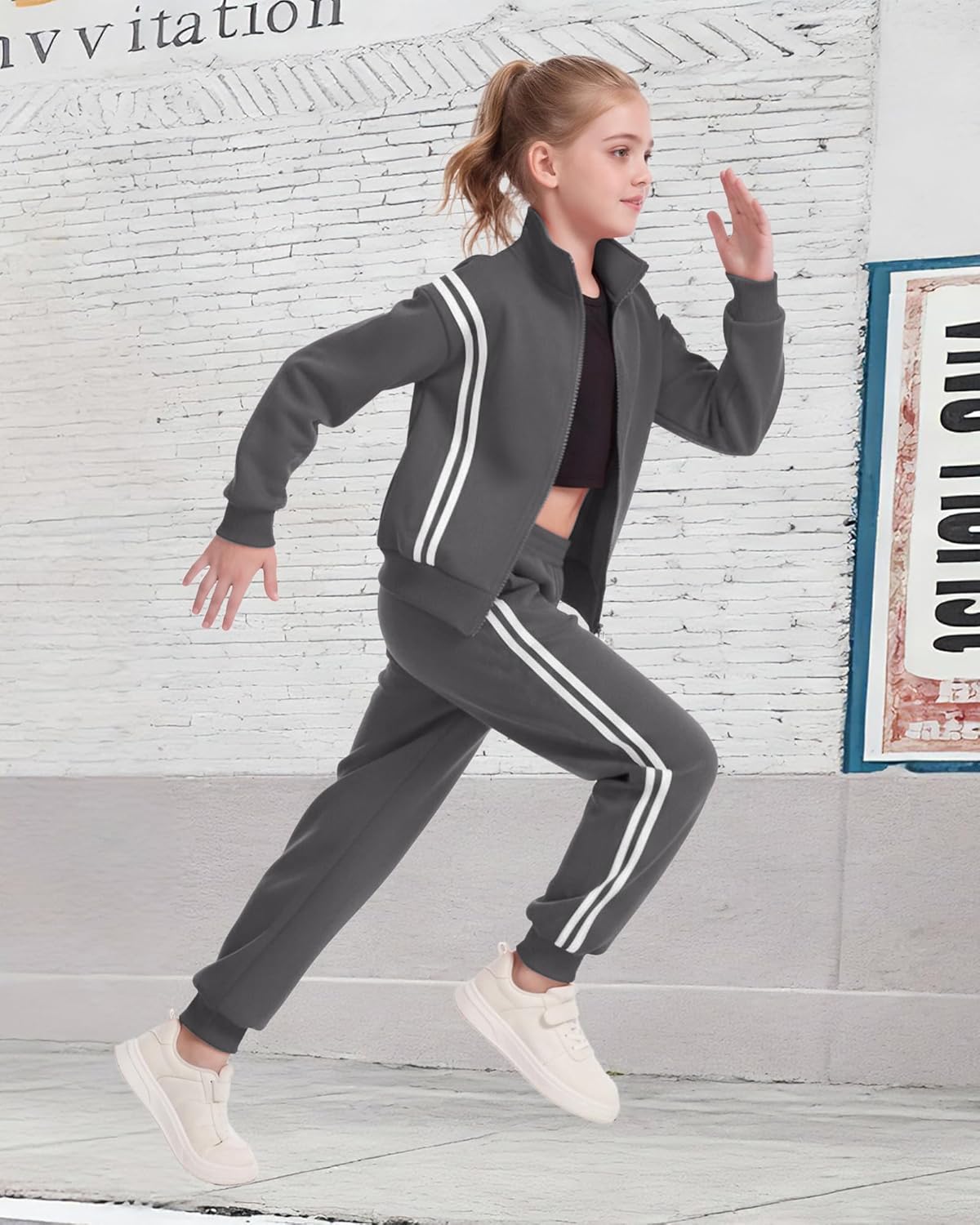 Girls Clothing Sets 2 Piece Outfits Athletic Sweatsuits Contrast Striped Jacket Jogger Sets Track Suits 5-14Y - Image 7